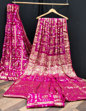 pink pure bandhej silk fabric weaving work festive 