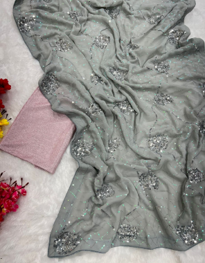 grey saree - heavy fox georgette | blouse - imported zari fabric fabric sequance work festive 