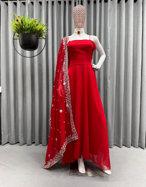 red top - georgette with fancy kodi latkan  and back side dori pattern and padded attached in top | dupatta - georgette with embroidery moti work ( 2.20 m) fabric embroidery work festive 