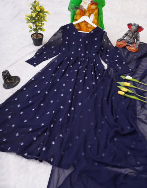 navy blue gown - heavy georgette with embroidery work | inner - heavy micro cotton | length - 52 + | size - upto 44 size ( fully stitched ) | dupatta - heavy georgette ( 2.20 m) fabric embroidery work wedding 