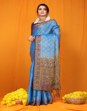 sky blue pure softly silk with zari weaving fabric weaving work ethnic 