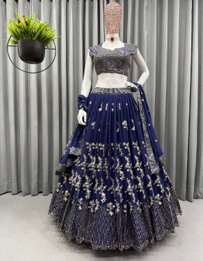 navy blue choli - georgette | size - unstitch 44 | lehenga - georgette | inner - crep | stitching type - semi stitch upto 44 | dupatta - georgette with embroidery sequance work ( 2.20 m) fabric embroidery work festive 