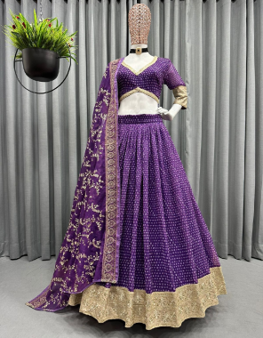 purple choli -  faux georgette with digital printed | inner - silk | size - unstitch upto 44 | lehenga - faux georgette with digital printed | inner - crep | stitching type - semi stitch upto 44 | flair - 3m with canvas | dupatta - faux georgette with digital printed ( 2.20 m)  fabric digital printed work casual 