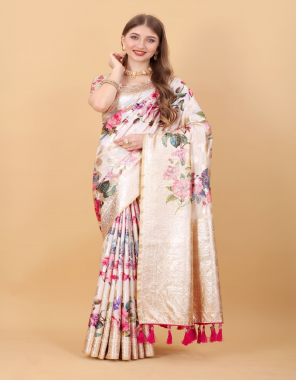 red saree - soft & pure organic silk | blouse - silk weaving digital printed fabric digital printed work ethnic 