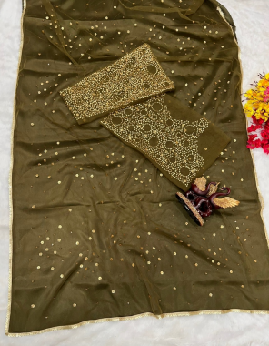 mahendi saree - heavy soft net | blouse - net with full sleeves work | inner - heavy satin fabric embroidery work ethnic 