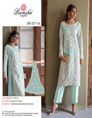 sky blue top - milky cotton embroidery | bottom - solid cotton | dupatta - chinnon embroidery fabric embroidery work casual 