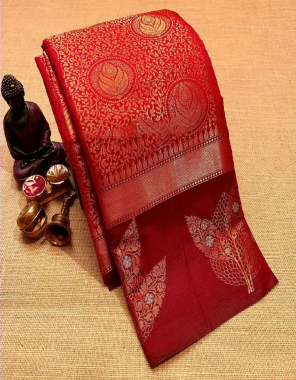 red soft lichi silk fabric weaving work festive 