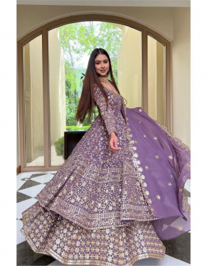 purple top - georgette | inner - crep | size - upto 42 ( full stitch ) | lehenga - georgette | inner - crep | stitching type - semi stitched upto 44 | size - xxl | dupatta - georgette with embroidery sequance work  fabric sequance embroidery work party wear 