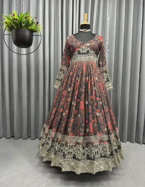 black faux georgette with digital printed and embroidery work  fabric sequance embroidery work casual 