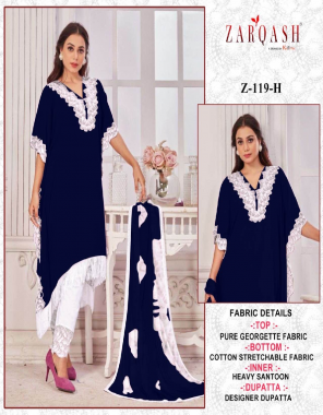 navy blue top - fox georgette with embroidery | pant - rayon stretchable heavy | dupatta - nazneen | size - top - xl ( 42 ) | bottom - xl ( 38-42 )  fabric embroidery work party wear 