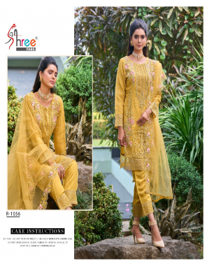 yellow top - organza heavy embroidery with khatli work | bottom - viscose silk | dupatta - embroidery net fabric embroidery work casual 