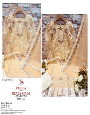 peach top - pure organza with embroidery with handwork  inner | bottom - cotton lycra  pent | dupatta - pure organza embroidery with border lace  fabric embroidery work casual 