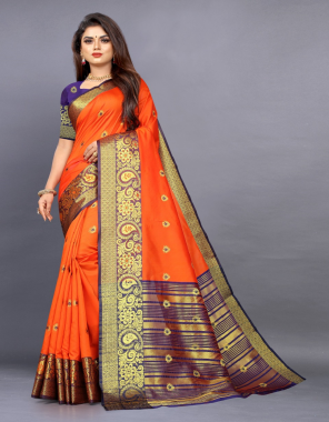 orange saree - banarasi silk | blouse - banarasi silk fabric weaving work casual 