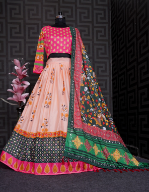 pink lehenga - soft butter silk | inner - micro cotton | length - 42 - 44 inch | flair - 4m| length - semi stitched | choli - soft butter silk ( unstitched ) ( 1 m fabric ) | dupatta - soft butter silk with digital printed mirror work ( 2.20 m)  fabric digital printed work festive 