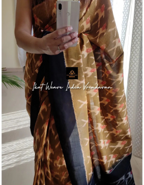 brown saree - orginal linen | blouse - black colour plain satin silk  fabric printed work festive 