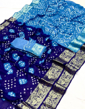 sky blue saree - art silk with handmade bandhej with jacquard weaving | blouse - running  blouse fabric jacquard work festive 