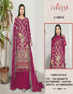 rani top - fox georgette | bottom/ inner - santoon | dupatta - net embroidered with four side frill  fabric embroidered work casual 