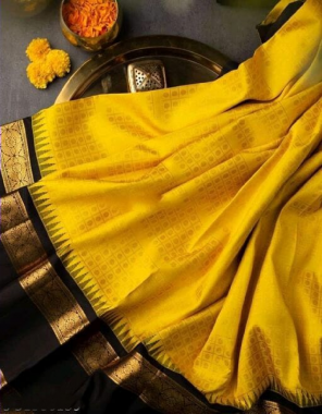 yellow soft lichi silk fabric weaving work casual 