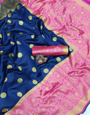 navy blue soft lichi silk fabric weaving work ethnic 