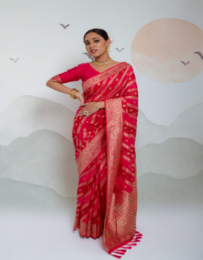 red pure dola + organza silk with seqaunce weaving fabric weaving work festive 