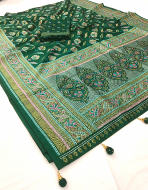 dark green smoothy silk with banarasi print  fabric printed work casual 