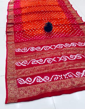 red pure bandhej silk  fabric weaving work ethnic 