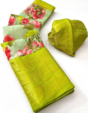 parrot green pure silk jacquard border  fabric jacqaurd work casual 