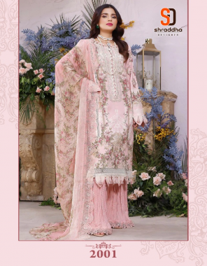 pink top - lawn cotton printed with embroidered patch | bottom - semi lawn | dupatta - chiffon printed fabric heavy embroidered work party wear 