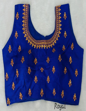 royal blue fentam hevi silk |back side huk | sleeves - available in side 10 inch  fabric embroidery work ethnic 