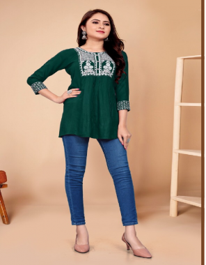 dark green 14kg rayon with embroidered | length - 28 fabric embroidery work casual 