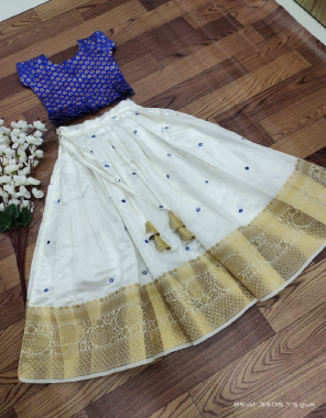 white lehenga - pure lichi silk ( semi stitched ) | blouse - jacquard silk ( full stitched )  fabric weaving work festive 