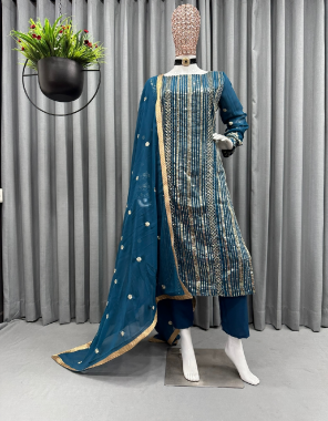 rama top - faux georgette | inner - crep | pent - silk | size - upto 44 fully stitch with elastic | dupatta - faux georgette with embroidery four side embroidery ( 2.20 m) fabric embroidery work festive 