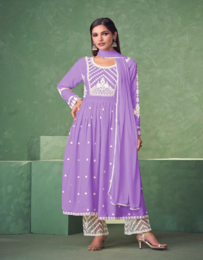 purple top - pure rayon viscose | heavy lakhnawi embroidery | back work | bottom - pure cotton lycra tissue net work | dupatta - nazmin 4side border gpu less  fabric embroidery work party wear 