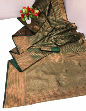 dark green pure handloom kanchipuram silk fabric weaving work festive 