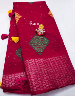 red soft linen with sequance jacquard work  fabric sequance work festive 