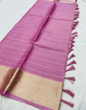baby pink pure organza fabric sequance weaving work festive 