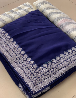 navy blue saree - georgette | blouse - satin banglory silk  fabric thread embroidery work ethnic 
