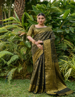 mahendi saree - lichi silk with weaving gold zari | blouse - heavy weaving work  fabric weaving work ethnic 
