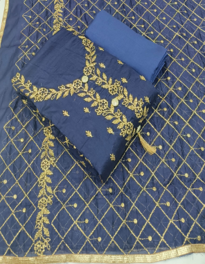 navy blue top - chanderi silk ( 2.20 m) | bottom + inner - santoon ( 1.5m + 2.00m ) | dupatta - chanderi silk jaal dupatta ( 2.00 m) | size - free size upto 43 