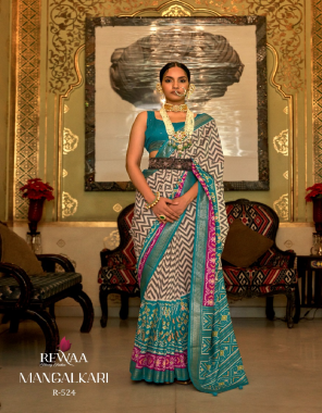rama blue smoothy printed patola silk with designer border fabric printed work wedding 