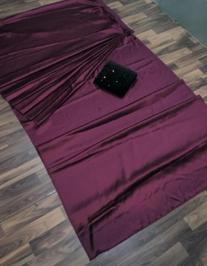 wine saree - soft satin silk saree with designer pleated | size - free size ( 440 upto 28 ) | blouse - sequance velvet blouse | size - unstitched ( 1 m)  fabric sequance work festive 