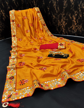 orange pure dola silk with gotta pati work fabric gotta patti work work ethnic 