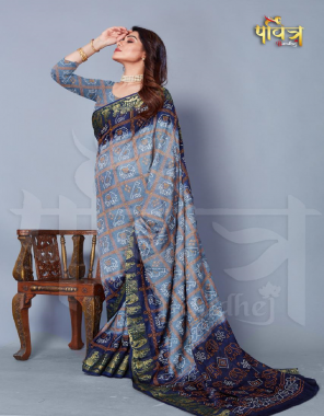 grey saree - art silk | blouse - running  fabric block print work festive 