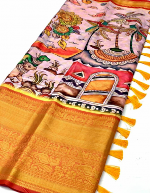 pink pratibha soft banarasi silk kalamkari block print fabric printed work ethnic 