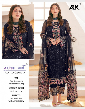 black top - georgette with heavy embroidered | bottom - dull santoon with embroidery patch | dupatta - nazmin with heavy embroidered | inner - dull santoon fabric embroidery work ethnic 