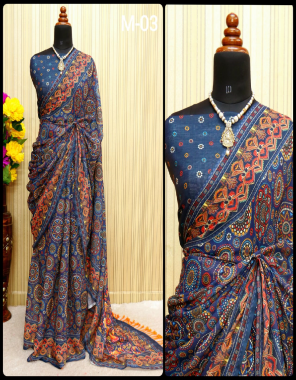 navy blue saree - original woven linen | blouse - running digital printed  fabric digital printed work festive 