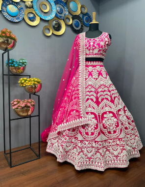 pink lehenga - tapeta | inner - crep | stitching - upto 44 semi stitch | flair - 4m with cancan with canvas | choli - tapeta | stitch - unstitch upto 44 | dupatta - net coding with four side lace border  fabric embroidery work casual 