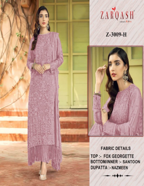 pink top - georgette embroidered | dupatta - nazmeen embroided | bottom / inner - santoon fabric embroidery work festive 
