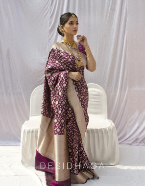 wine fabric - soft lichi silk cloth | design - beautiful rich pallu & jacquard work on all over the saree | blouse - running exclusive jacquard border fabric weaving work festive 