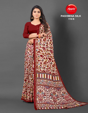 maroon pashmina silk fabric printed work party wear 